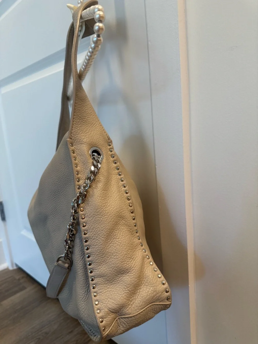 Michael Kors Beige Studded Leather Hobo Bag - Picture 2 of 7